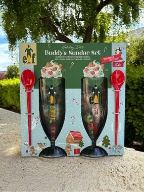 Elf Buddy's Sundae Set - Glass Cups with Spoons NIB